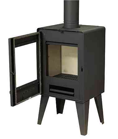 Піч-камін на дровах Hosseven 5090 P 6.5 кВт на витонченій ніжці-підставці сталева буржуйка з шамотом та склом верхній димохід Київ