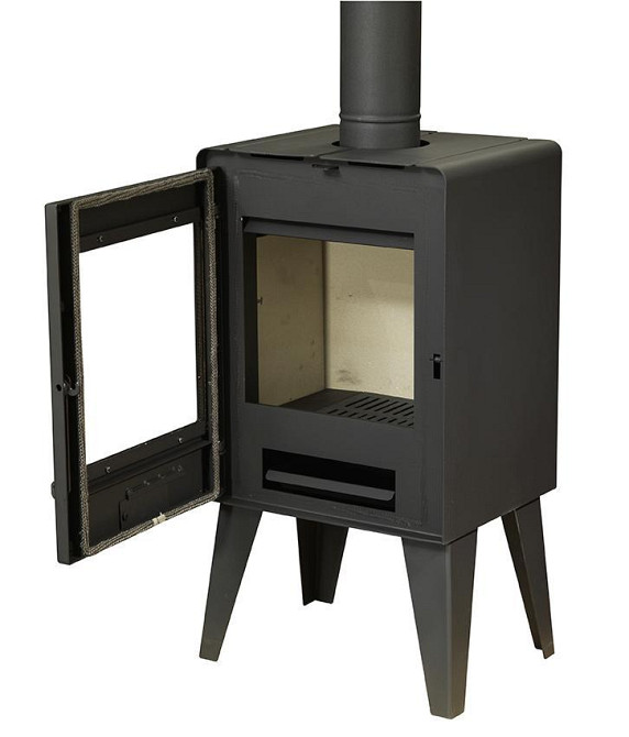 Піч-камін на дровах Hosseven 5090 P 6.5 кВт на витонченій ніжці-підставці сталева буржуйка з шамотом та склом верхній димохід Тернопіль - фото 2