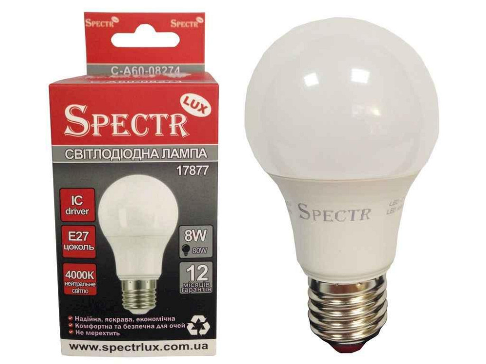 Лампа світлодіодна 8W E27 4000K A60 630Lm C-A60-08274 (17877) ТМ SPECTR LUX Київ - фото 1