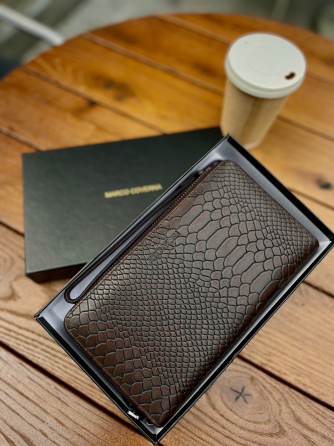 Коричневий гаманець-клатч на блискавці з блоком під картки із натуральної шкіри Marco Coverna MC086-5901С Київ