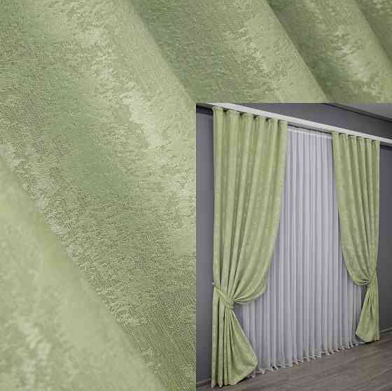 Комплект готовых штор VR-Textil Жаккард Sultan XO № 1367ш Светло-оливковый 150х270 см 2 шт (33-0228) Киев