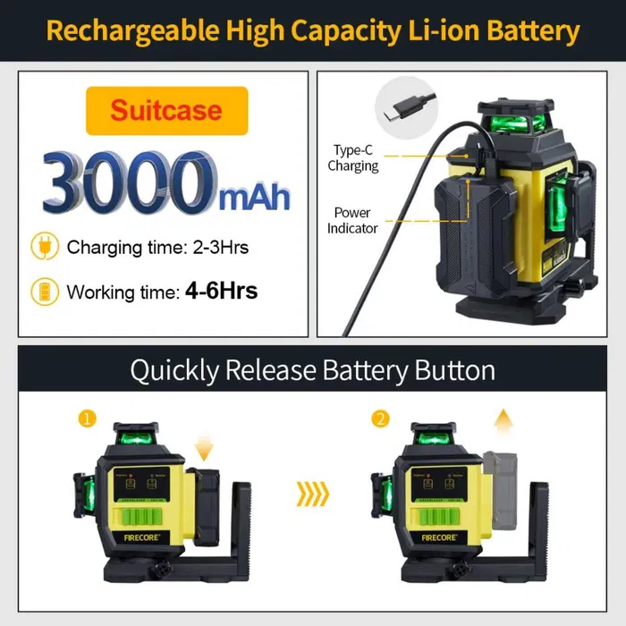 Лазерный уровень Firecore F95T-XG 3D 3000мА (12 линий) 360 нивелир Винница - изображение 3