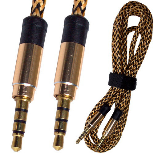 Шнур аудіо - відео штекер 3,5 мм 4С - штекер 3,5 мм 4С в сітці, gold, 1м, золотистий, в коробці Полтава - фото 1