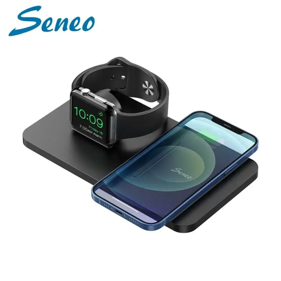 Уцінка Seneo PA150 Бездротовий зарядний пристрій 2-в-1 для смартфона та Apple Watch, Qi 10W, швидка зарядка, Чорний Київ