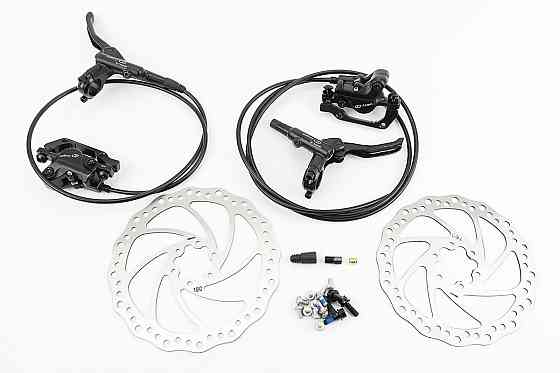 Гальмо Disk-brake переднє (F180/R160мм)+заднє (F180/R160мм) у зборі, диски 160/180мм, кріпл. 6 болтів, чорні Киев