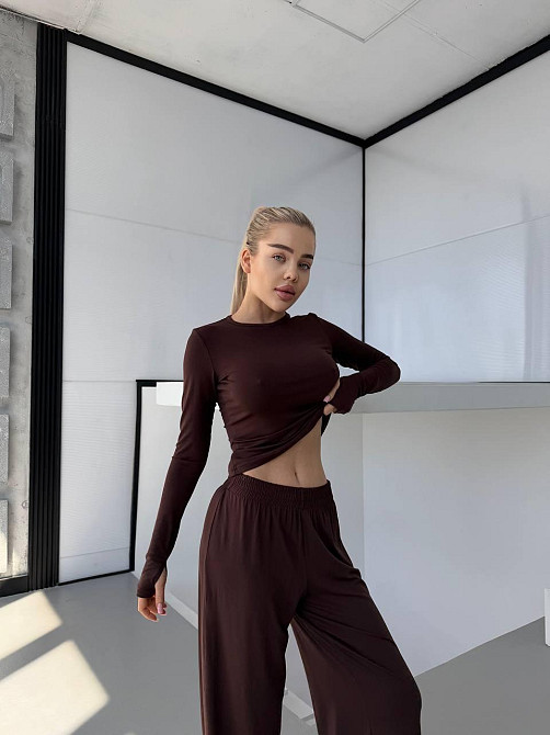 Жіночий прогулянковий костюм-двійка турецький віскоза Шоколад Одеса - фото 1