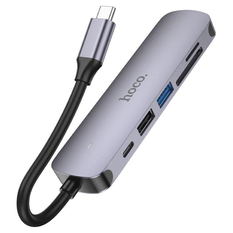USB-хаб HOCO HB28 Type-C multi-function converter(HDTV+USB3.0+USB2.0+SD+TF+PD) Metal Gray Київ - фото 5