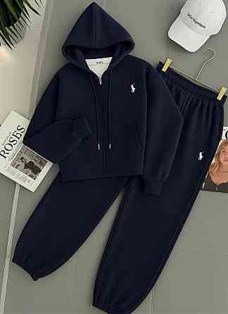 Женский теплый прогулочный костюм двойка: кофта и штаны трехнитка на флисе Темно-синий, 46/48 Одесса