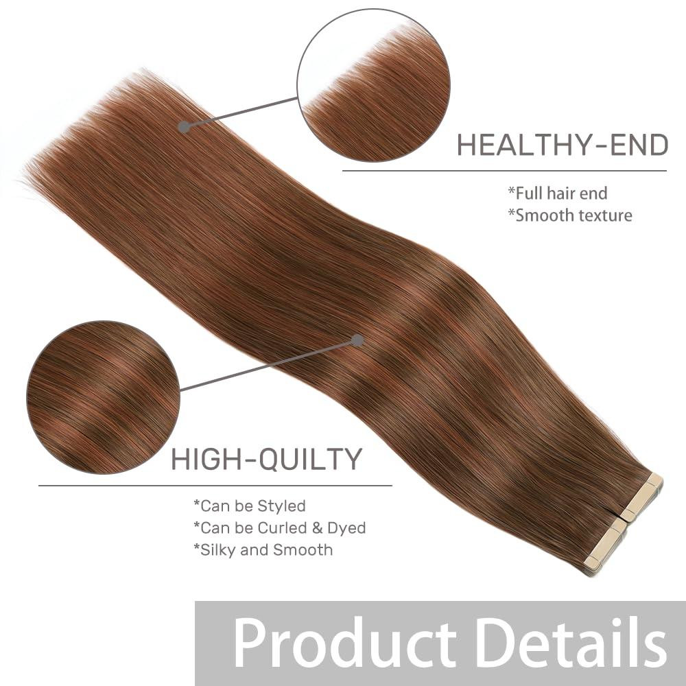 Накладные пряди на клейкой основе натуральные волосы 50 см ленточное наращивание шоколадные с рыжим оттенком Киев - изображение 5