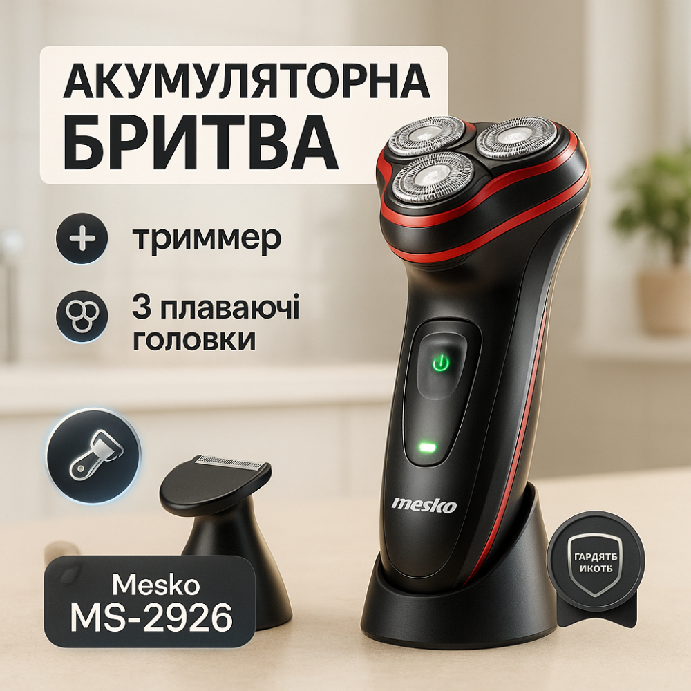 Электробритва мужская роторная на 2 сетки, Портативная электробритва с аккумулятором EW-43 Львов - изображение 13