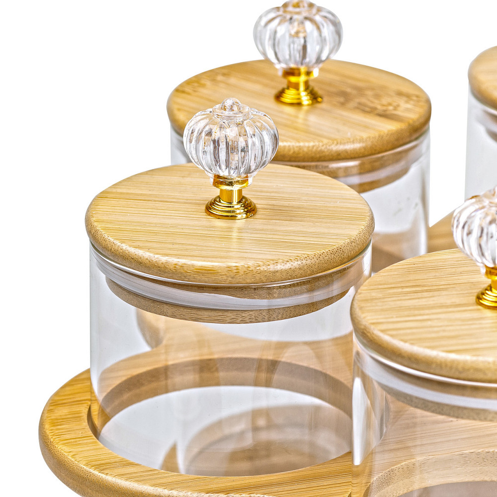 Банки для сипучих продуктів набір із 6 штук по 580 мл на дерев'яній підставці HP16292 Коломия - фото 6