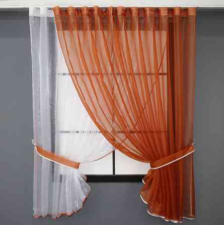 Кухонные шторки VR-Textil № 101к с подвязками терракотовый с белым 320х170 см (52-0414) Киев