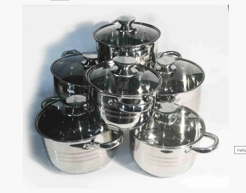Набор кастрюль UNIQUE UN-5035 из пищевой нержавеющей стали с крышками разних размеров (12 предметов в наборе) Одесса - изображение 4