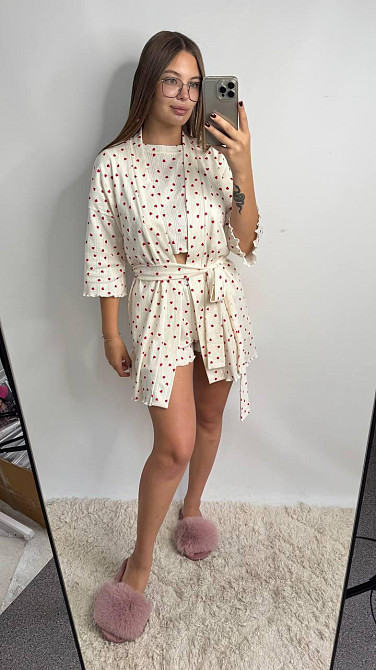 Домашний халат из трикотажа бамбук Красные сердца XS/S Харьков - изображение 3