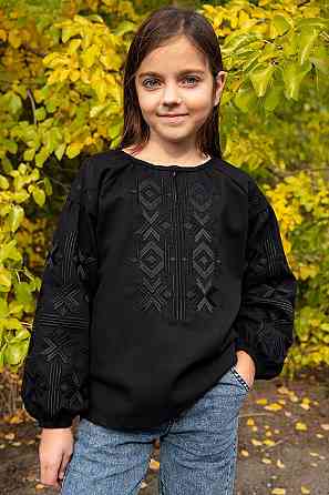 Вышиванка мужская, льняная, с длинным рукавом, черная лен  , топ Киев