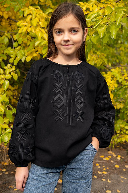 Вышиванка мужская, льняная, с длинным рукавом, черная лен  , топ Киев - изображение 6