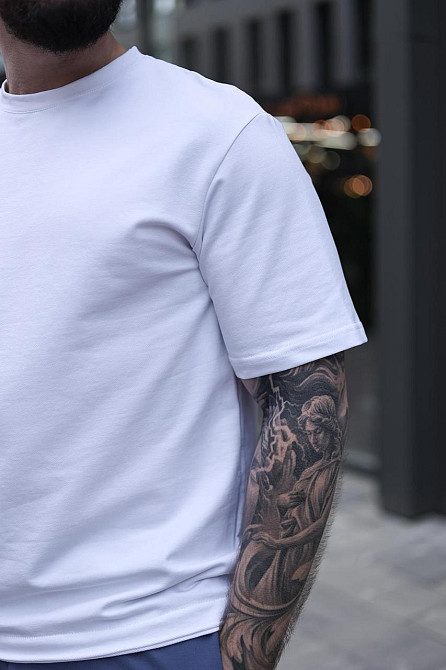 Белая футболка оверсайз мужская свободного кроя без принтов хлопковая повседневная однотонная х б Breeze XXL Одесса - изображение 7