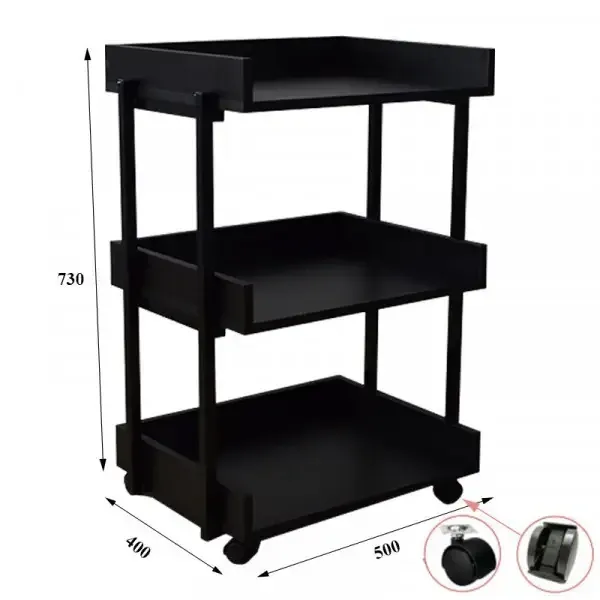 Візок косметологічний на 3 полиці з бортиками UK-04 Чорний Київ - фото 2