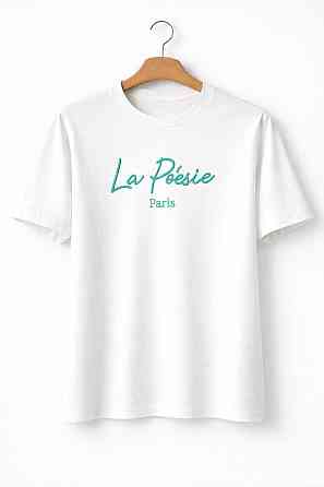 Футболка жіноча A-N 30103 базова з вишивкою La Poésie Paris однотонна, білий, one size Київ