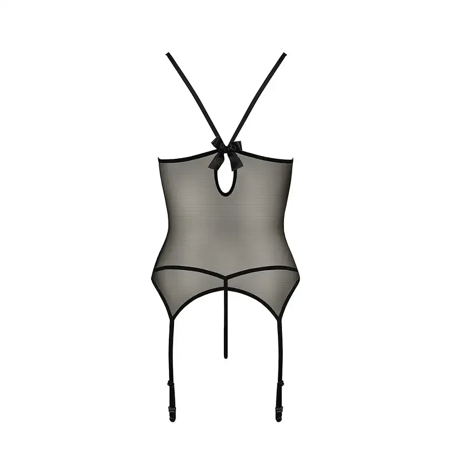 Корсет з пажами Passion MELANIA CORSET S/M, black, трусики, напівпрозорий Львів - фото 6