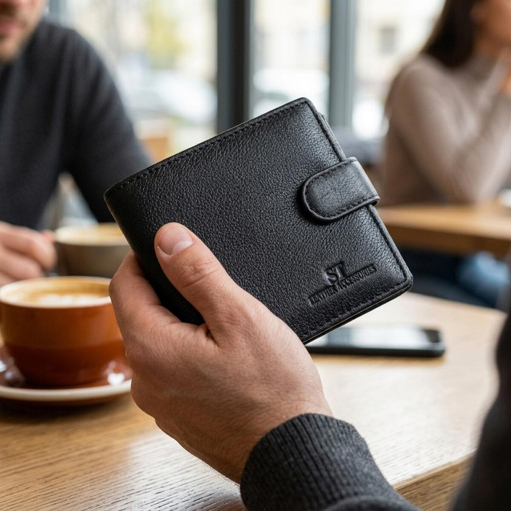 Интересный бумажник с блоком под документы из натуральной кожи ST Leather 22480 Черный Киев - изображение 12
