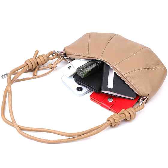 Жіноча напівкругла сумка з натуральної шкіри Бежевий (Vintage) Київ