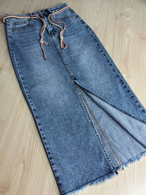 Женская юбка джинсовая Vanver 2032 длинная прямая с разрезом и поясом стрейчевая голубая, голубой, 31, 31, 85 см, 109 см Киев - изображение 3
