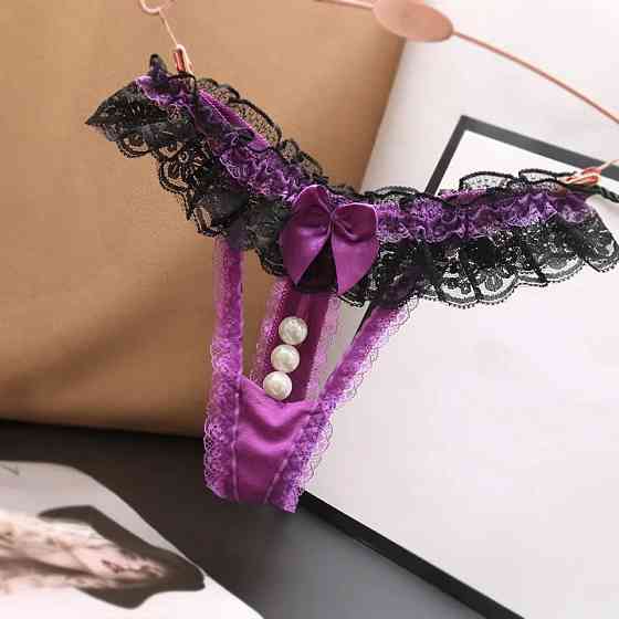 Трусики з намистинками універсальний чорно-фіолетовий Київ