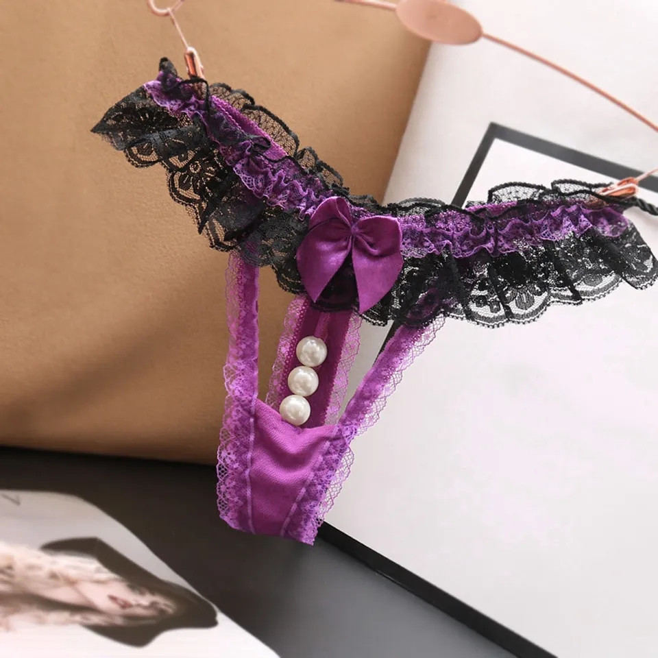 Трусики з намистинками універсальний чорно-фіолетовий Київ - фото 1