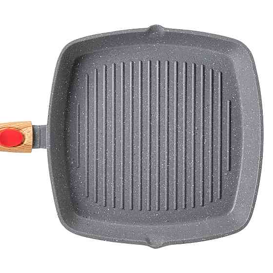 Алюмінієва сковорода-гриль 28 см зі скляною кришкою Квадрат сірий MGC HP-4-462G Коломия