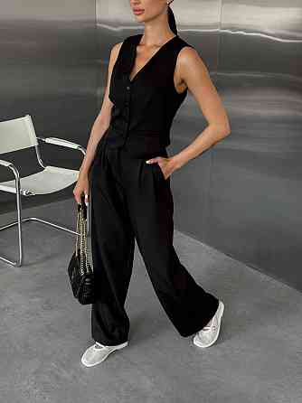 Жіночий класичний брючний костюм-двійка: жилет і штани костюмка Чорний, 46/48 Одеса