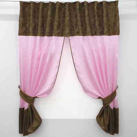 Кухонні штори VR-Textil № 073к з ламбрекеном і підхватами рожевий з коричневим 270х170 см (52-0207) Київ