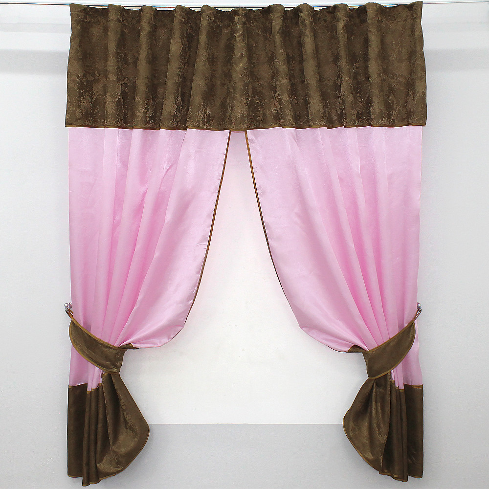 Кухонні штори VR-Textil № 073к з ламбрекеном і підхватами рожевий з коричневим 270х170 см (52-0207) Київ - фото 1