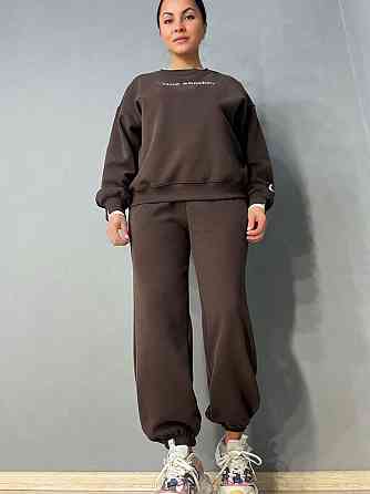 Костюм женский A-N 27063 свитшот и джогеры оверсайз с вышивкой коричневый, коричневый, S Киев