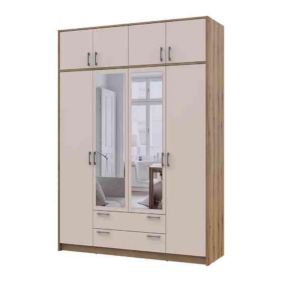 Шкаф для одежды Doros Ронди с антресолью и зеркалом Дуб Артизан/Кашемир 4ДСП 160х52х236 DRS-011680 (80737831) Львов