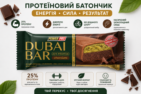 Протеїнові батончики Power Pro Dubai Bar 10х50g шоколад Київ