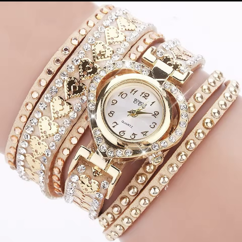 Часы женские в виде Сердца наручные часы с оригинальным браслетом с кожи без подарочной упаковки золотой Киев - изображение 1