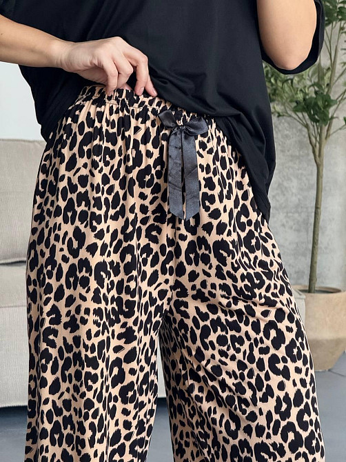 Жіночий домашній комплект двійка: футболка + леопардові штани котон Одеса - фото 5