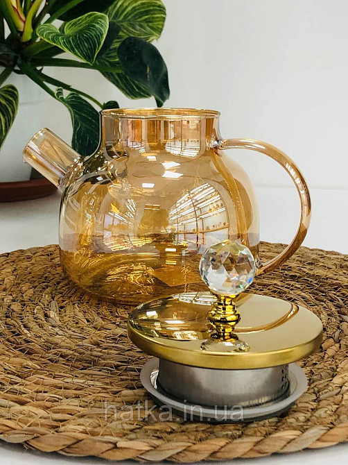 Чайник заварювальний Olens "Золота перлина" 1000 мл скляний із метал кришкою для дому та ресторану Київ - фото 2