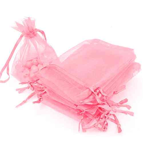 Мішечок подарунковий з органзи 5x7см 100шт на затяжках, рожевий Київ