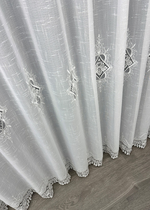 Тюль льон з мереживом колір білий 1806т Київ - фото 7