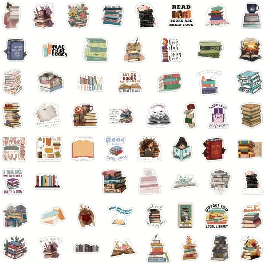 Наклейки с книгами, книжные наклейки,Виниловые водонепроницаемые стикеры для творчества, 60 штук Киев - изображение 5
