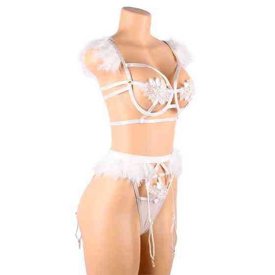 Ефектний еротичний комплект з підв'язками для панчіх - Білий - S/M - Еротична білизна Вінниця
