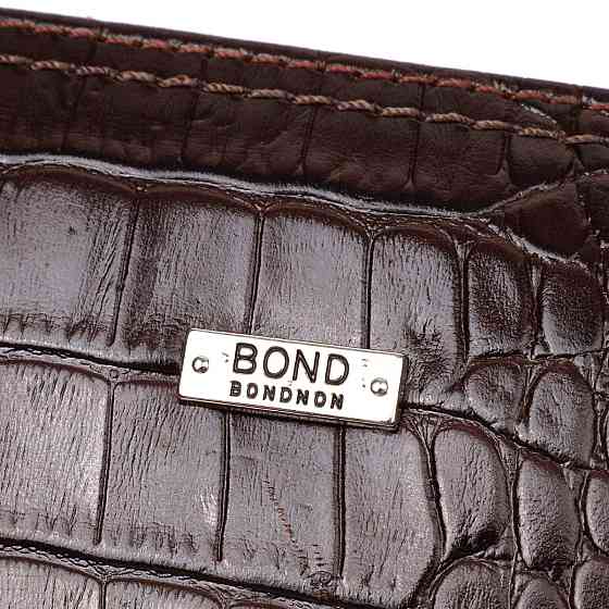 Місткий клатч чоловічий на два відділення з натуральної шкіри з тисненням під крокодила BOND 22046 Коричневий Київ