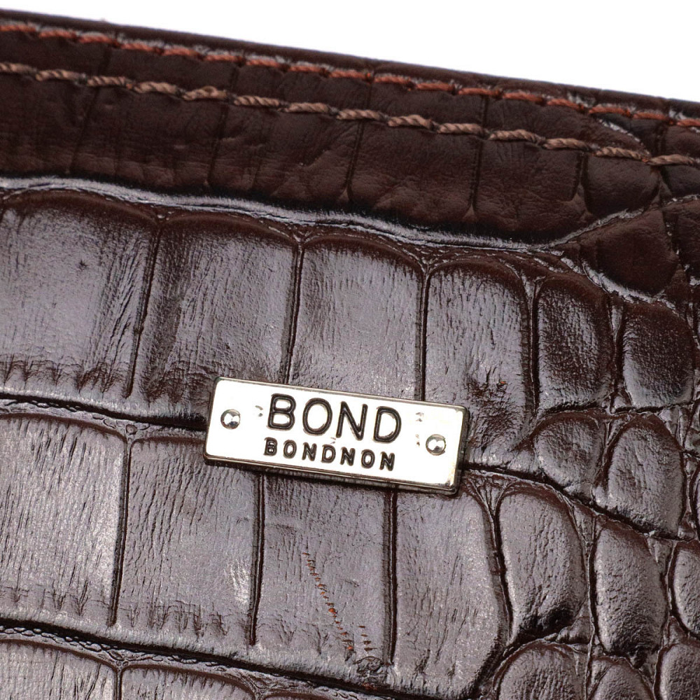 Місткий клатч чоловічий на два відділення з натуральної шкіри з тисненням під крокодила BOND 22046 Коричневий Київ - фото 3