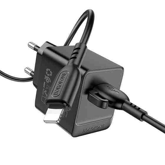 Сетевое зарядное устройство с кабелем BOROFONE BAS11A Erudite single port charger set(iP) Black Одесса