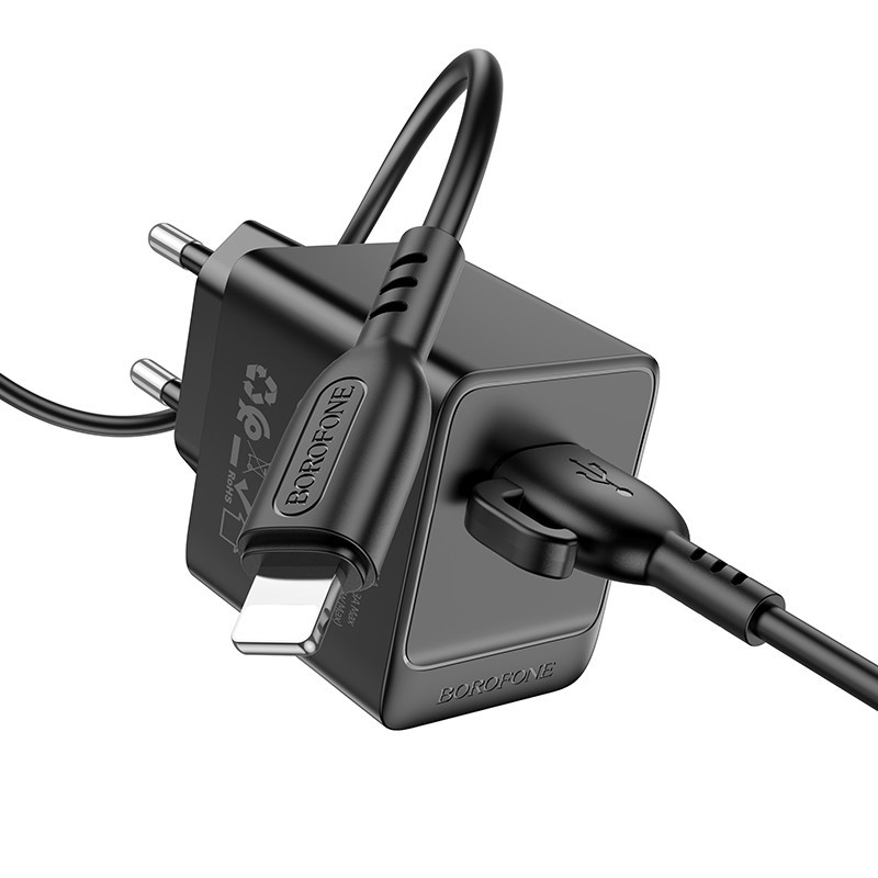 Сетевое зарядное устройство с кабелем BOROFONE BAS11A Erudite single port charger set(iP) Black Одесса - изображение 3