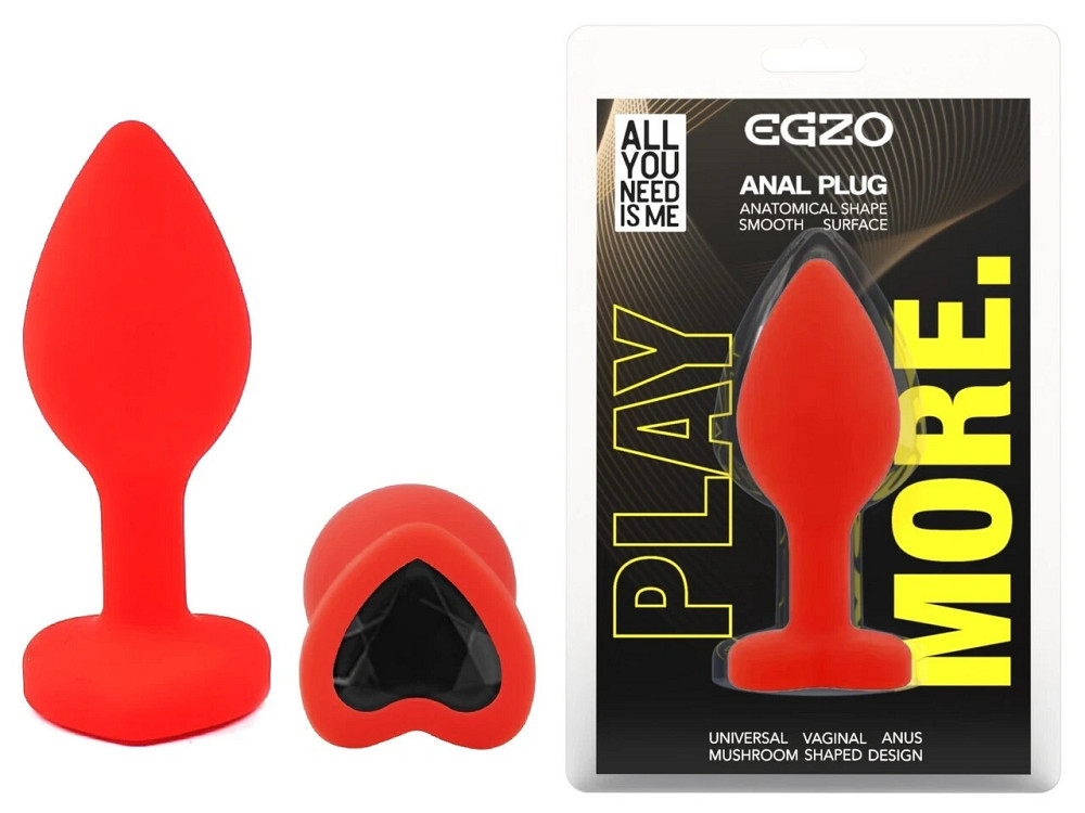 Анальная пробка EGZO Silicone Red Heart Plug S, медицинский силикон, красная Sex Aura Киев - изображение 1