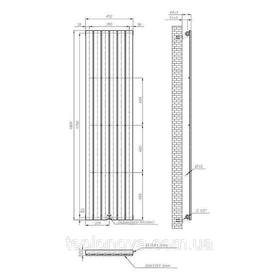 Вертикальный радиатор Largo 452х1800-6, anticor, белый Черновцы