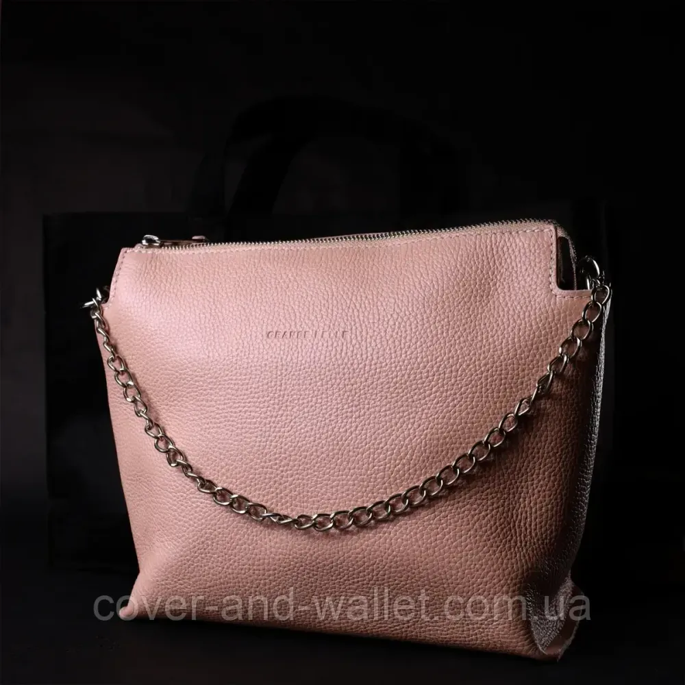 Красива жіноча сумка-трапеція з натуральної шкіри бежевого кольору Grande Pelle 746743 Київ - фото 10